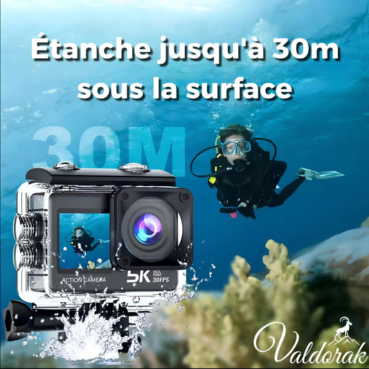 Caméra 5K Ultra HD randonnée étanche jusqu'à 30 mètres pour les plongeurs et aventuriers sous-marins
