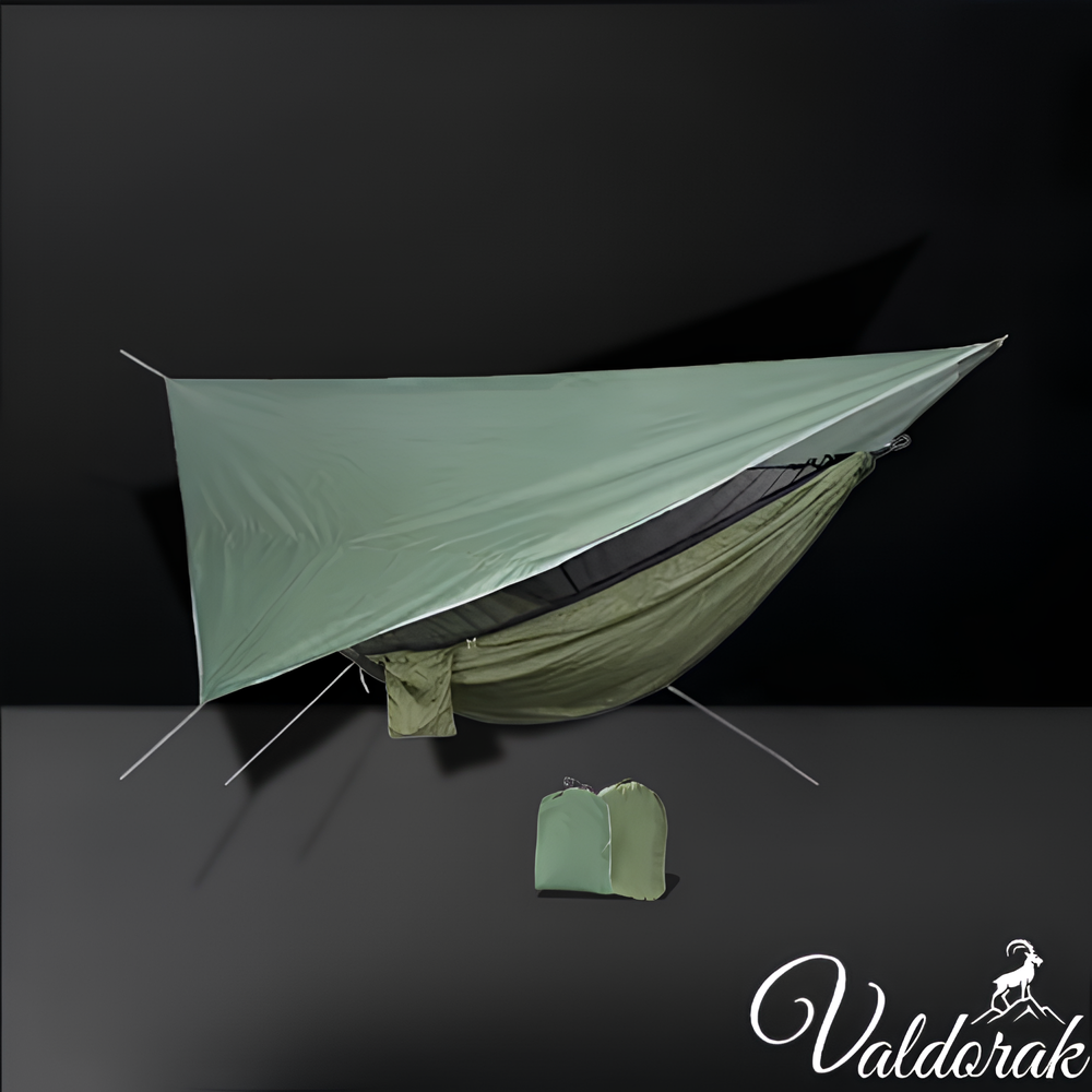 Valdorak hamac de survie avec moustiquaire et bâche de protection en vert avec sac de rangement