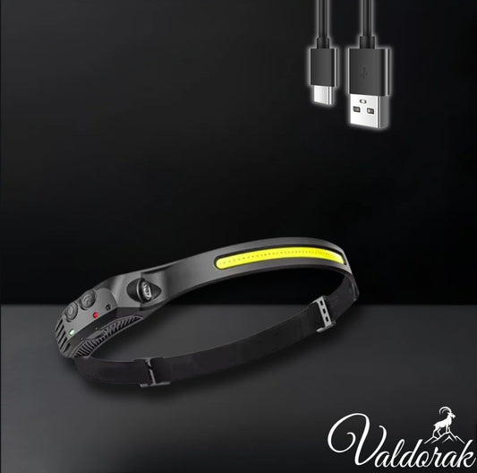Lampe frontale LED randonnée Valdorak avec charge USB et bande ajustable pour une meilleure visibilité