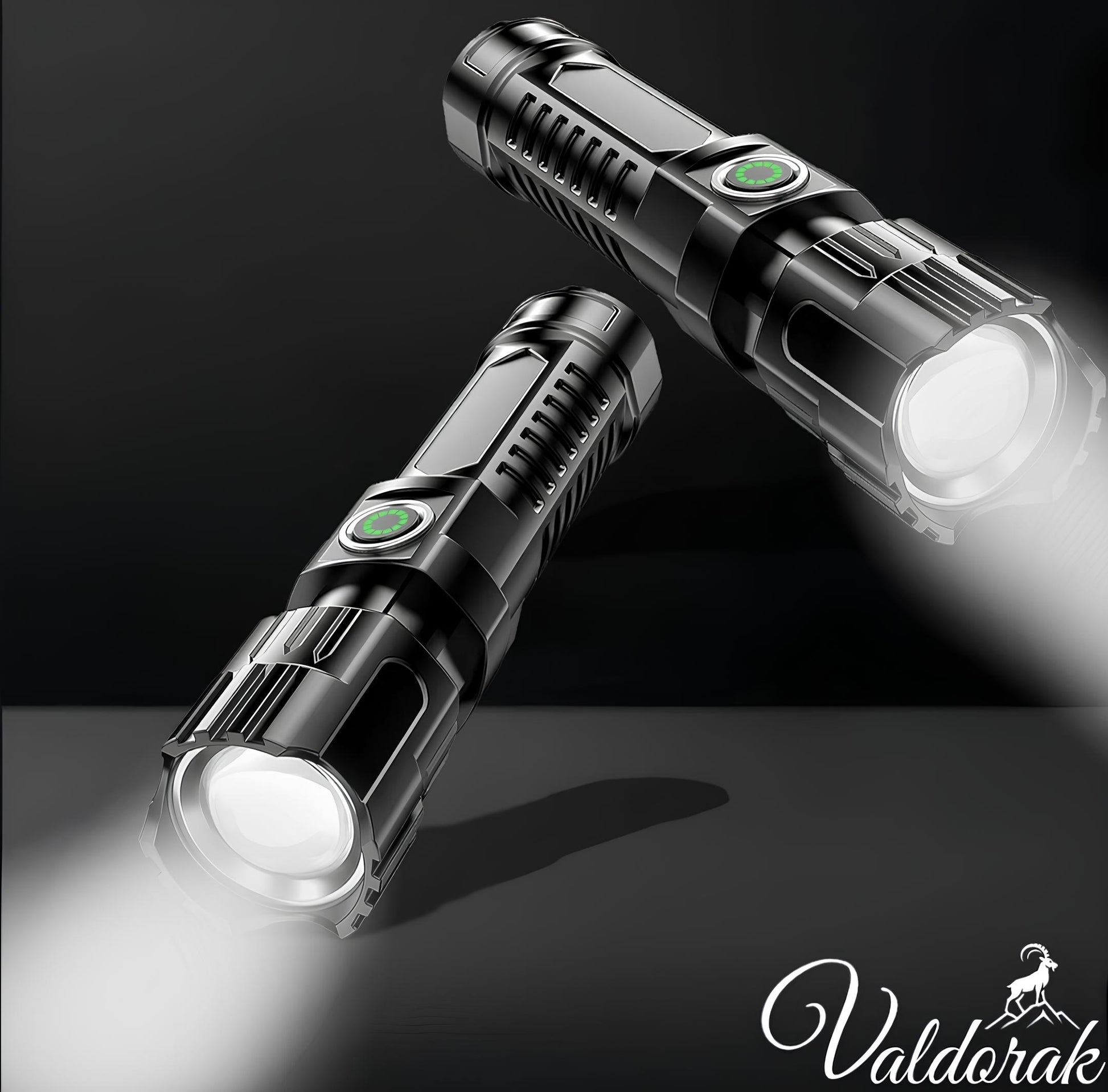 Valdorak lampe torche LED étanche noire avec lumière puissante et design compact