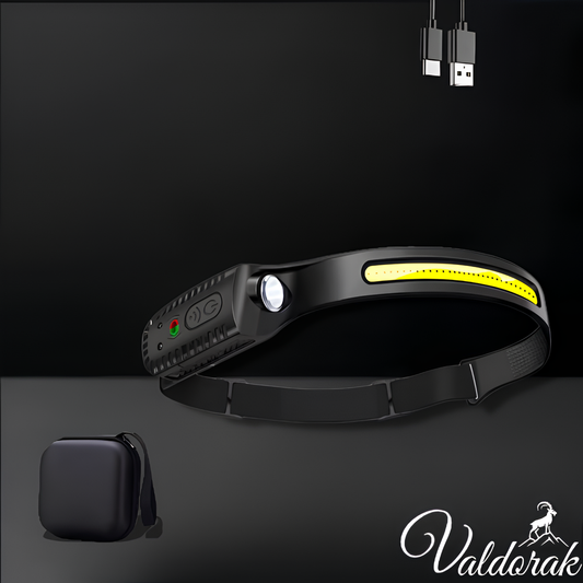 Lampe frontale randonnée Valdorak avec charge USB et bande élastique ajustable
