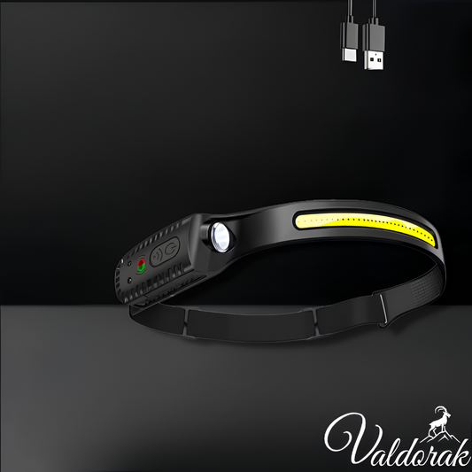 Lampe frontale randonnée Valdorak avec éclairage puissant et recharge USB pour les aventuriers nocturnes